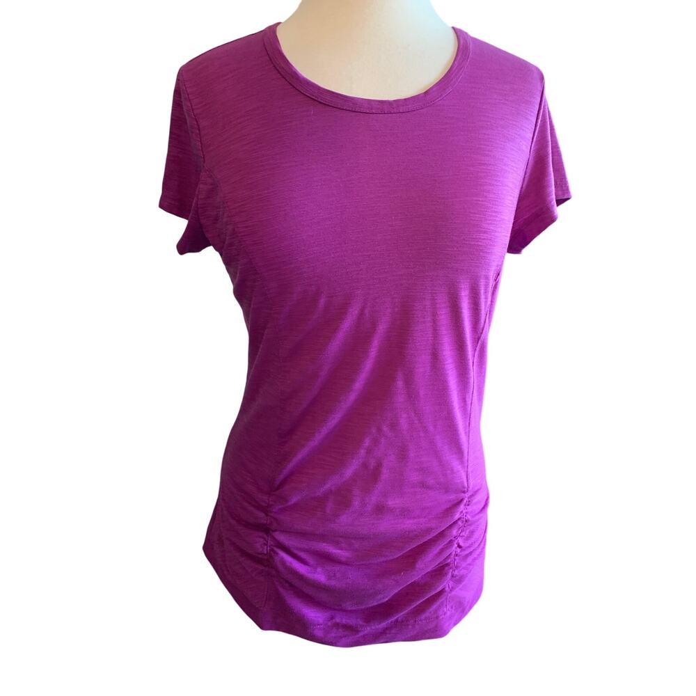 Athleta T-shirt Purple Short Sleeved Ruched Workout Exercise Women;s Size M
